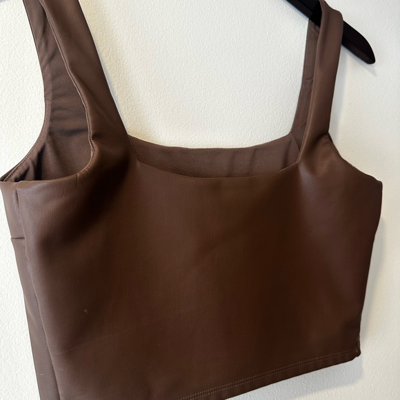 Women’s brown faux leather cropped tank top  - Picture 8 of 11